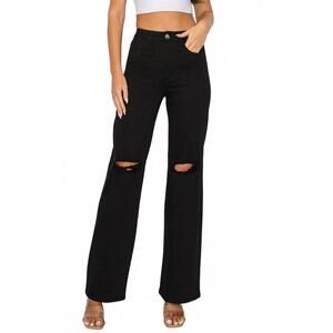 NEW LOVER BRAND FASHION lover's high-waist wide leg jeans in black